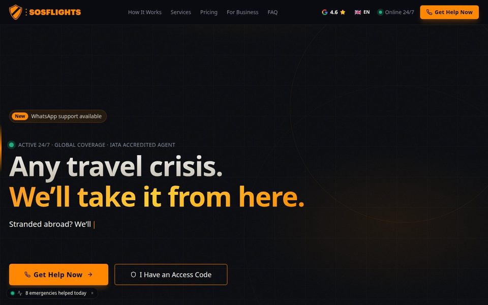 Screenshot of the SoSFlights website